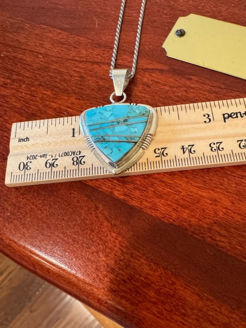 💥 For Traci! Navajo Artisan Steve Francisco 925 Turquoise Inlay Pendant Necklace - Picture 5 of 16